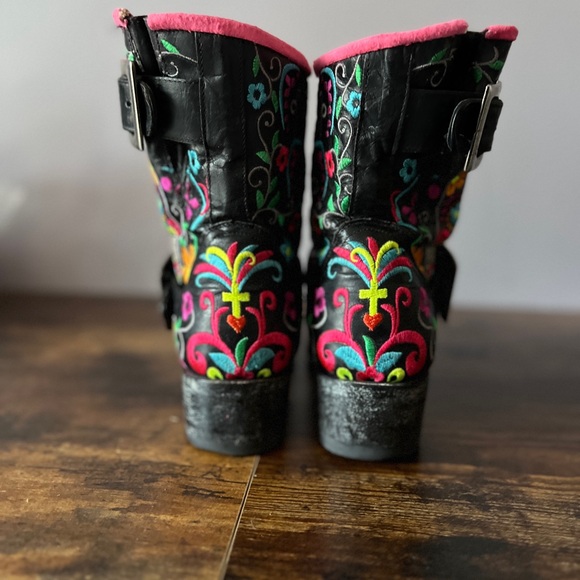 Old Gringo Klak Sugar Skull Black Leather Rainbow Biker Boots 7.5 - Picture 5 of 15